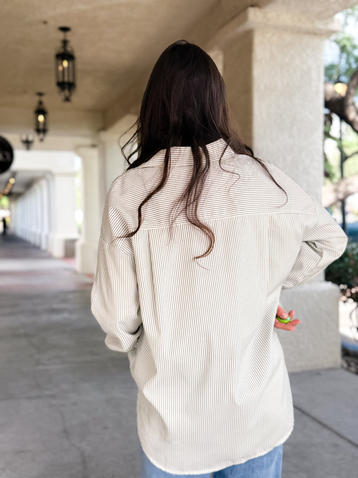The Amber Striped Button Down Shirt - Ivory