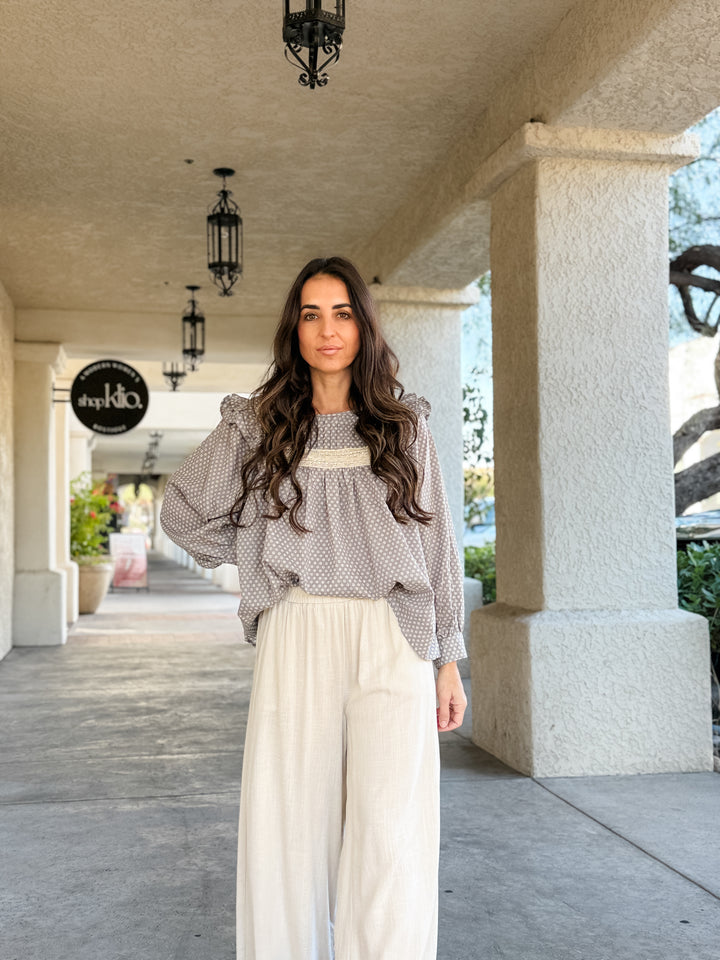 The Caroline Lace Trim Smock Blouse