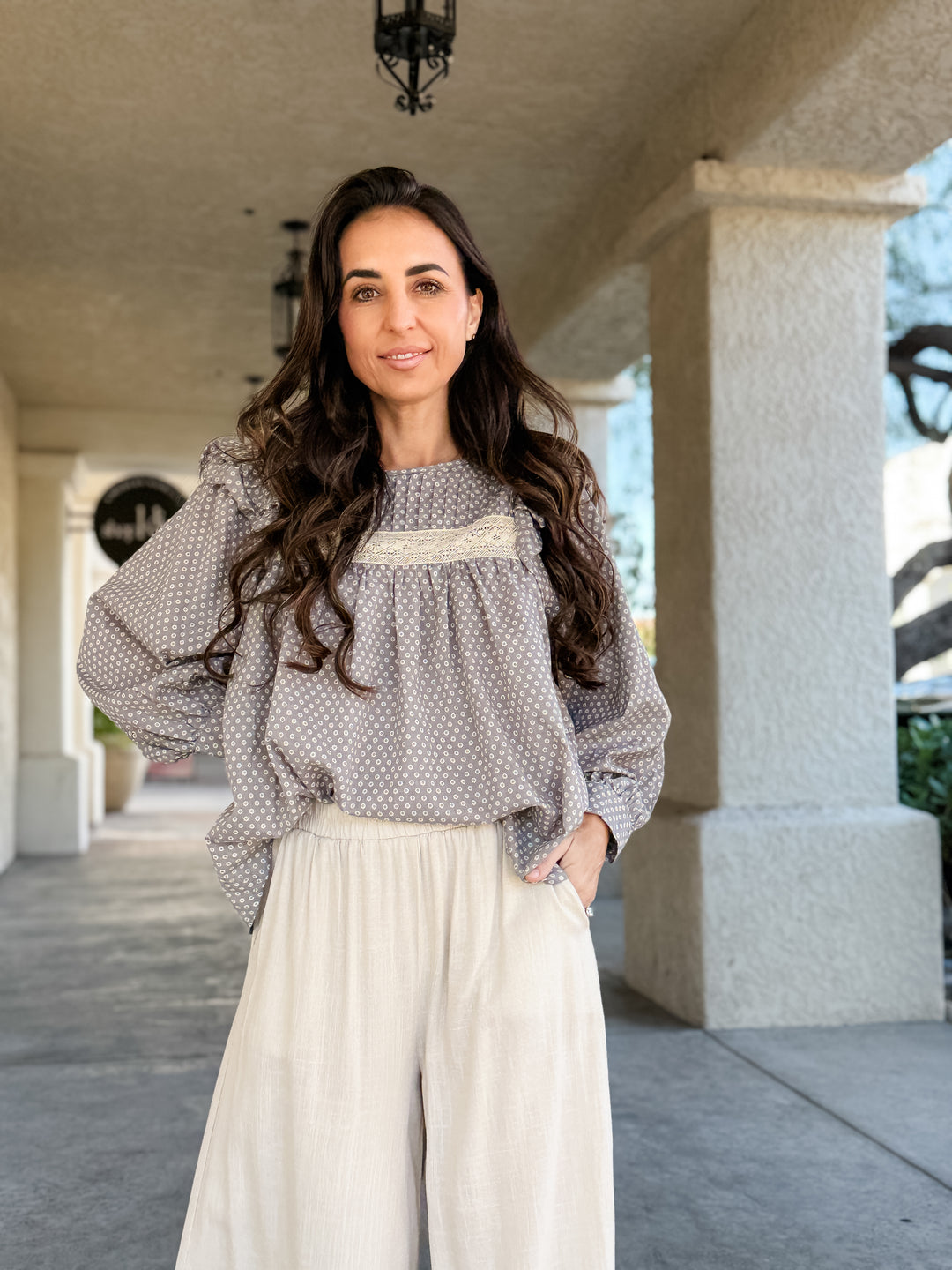The Caroline Lace Trim Smock Blouse