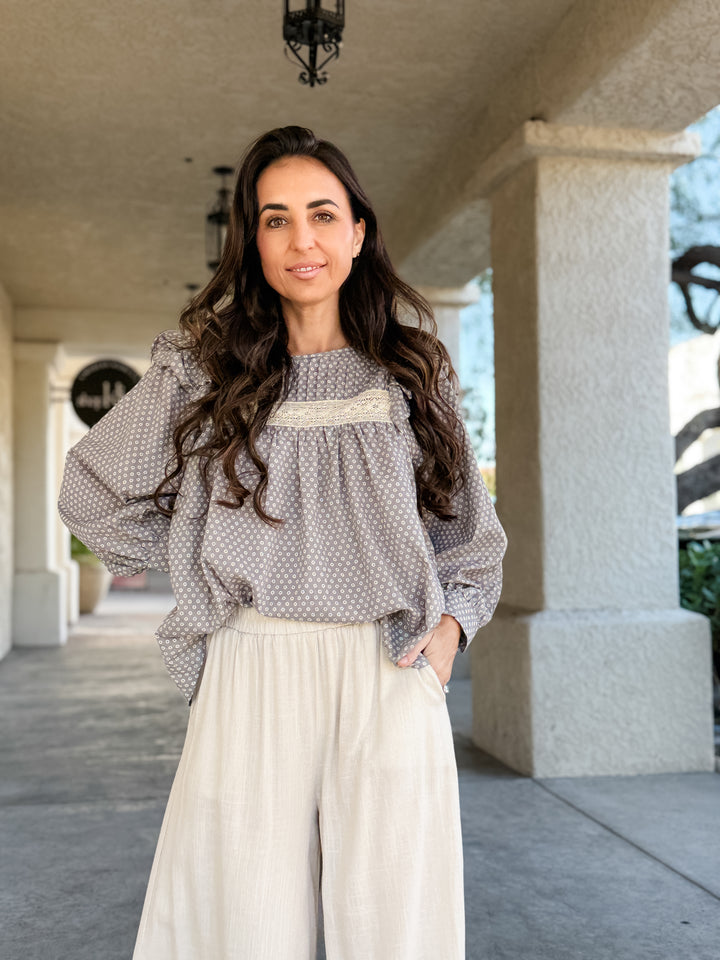 The Caroline Lace Trim Smock Blouse