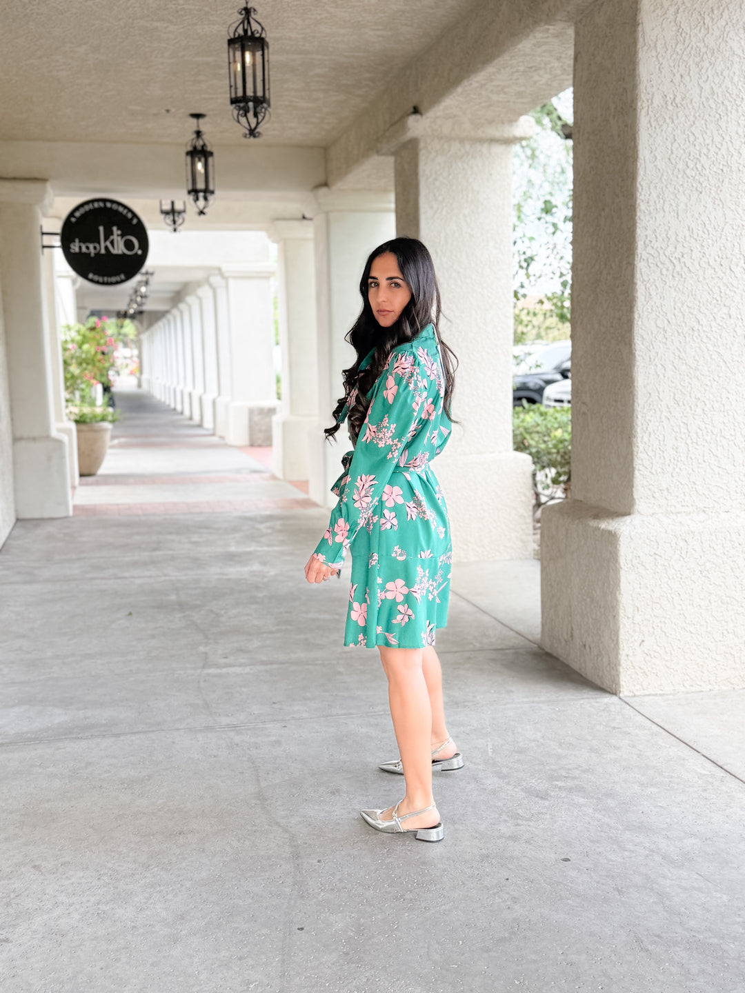 The Celeste Floral Tie-Neck Belted Mini Dress - Green