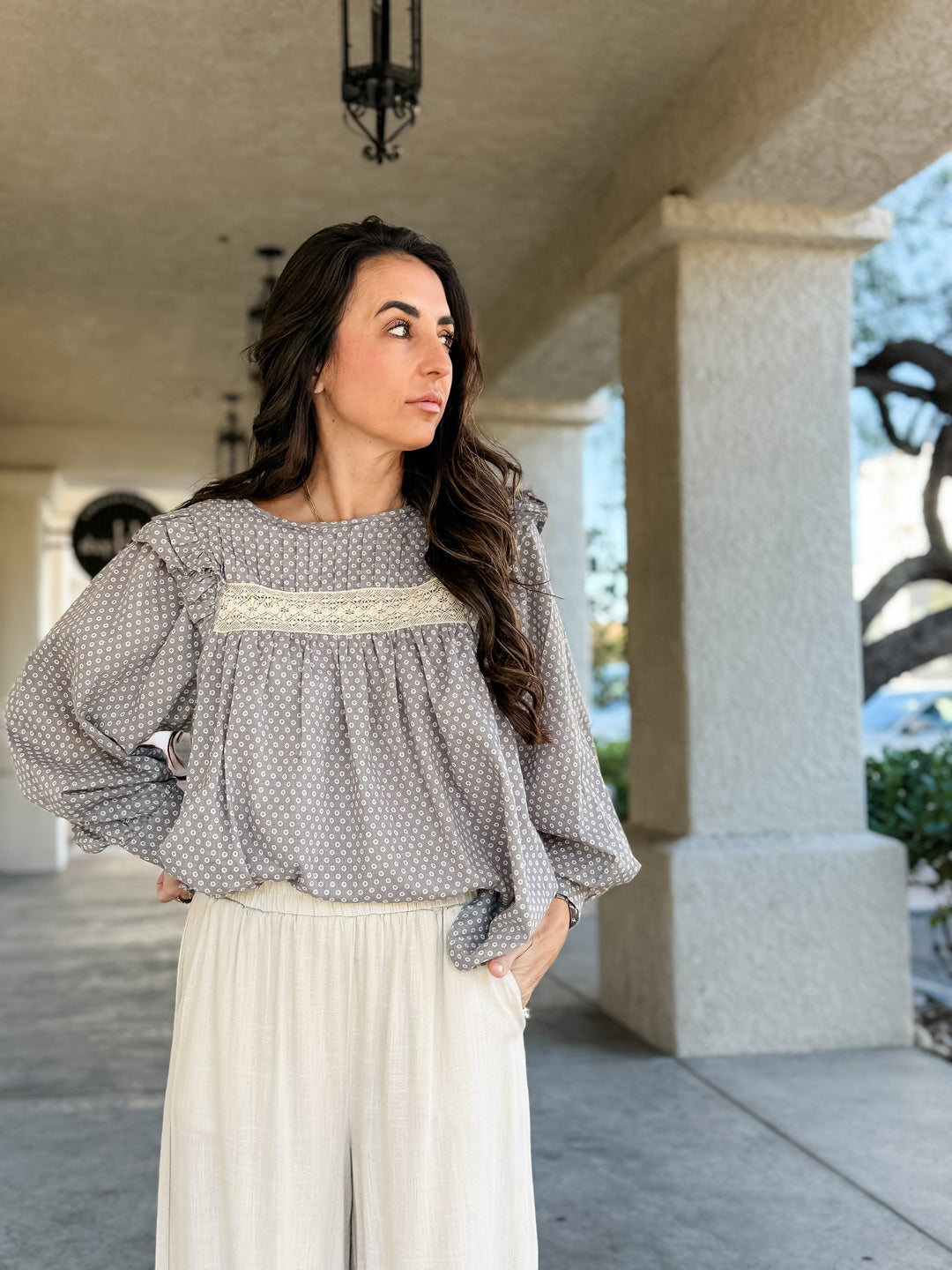 The Caroline Lace Trim Smock Blouse