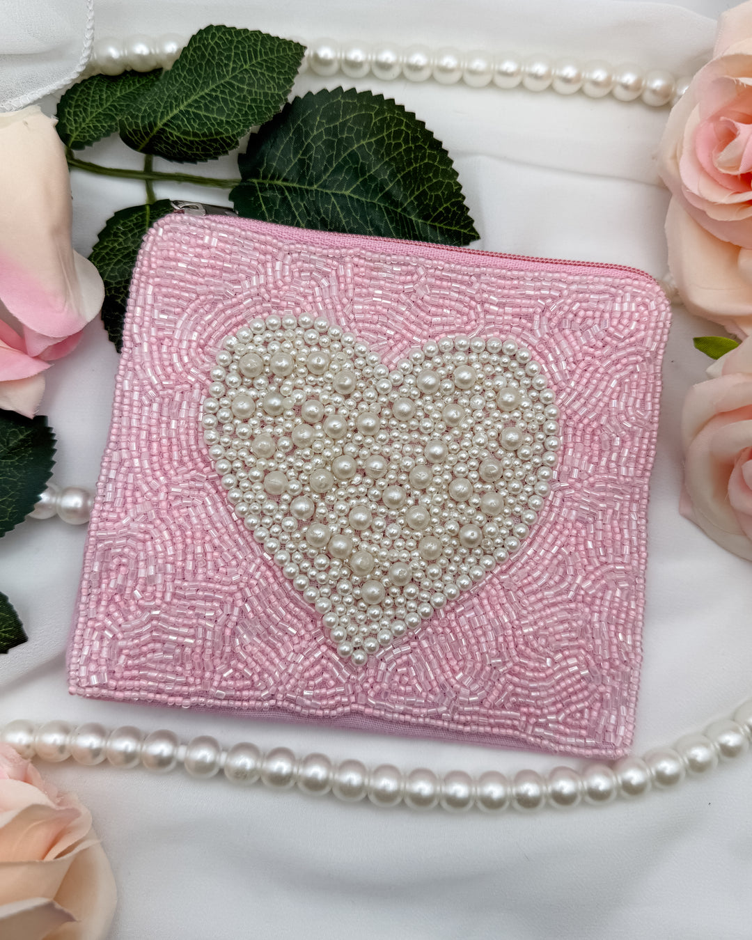 Pearl Heart Beaded Pouch