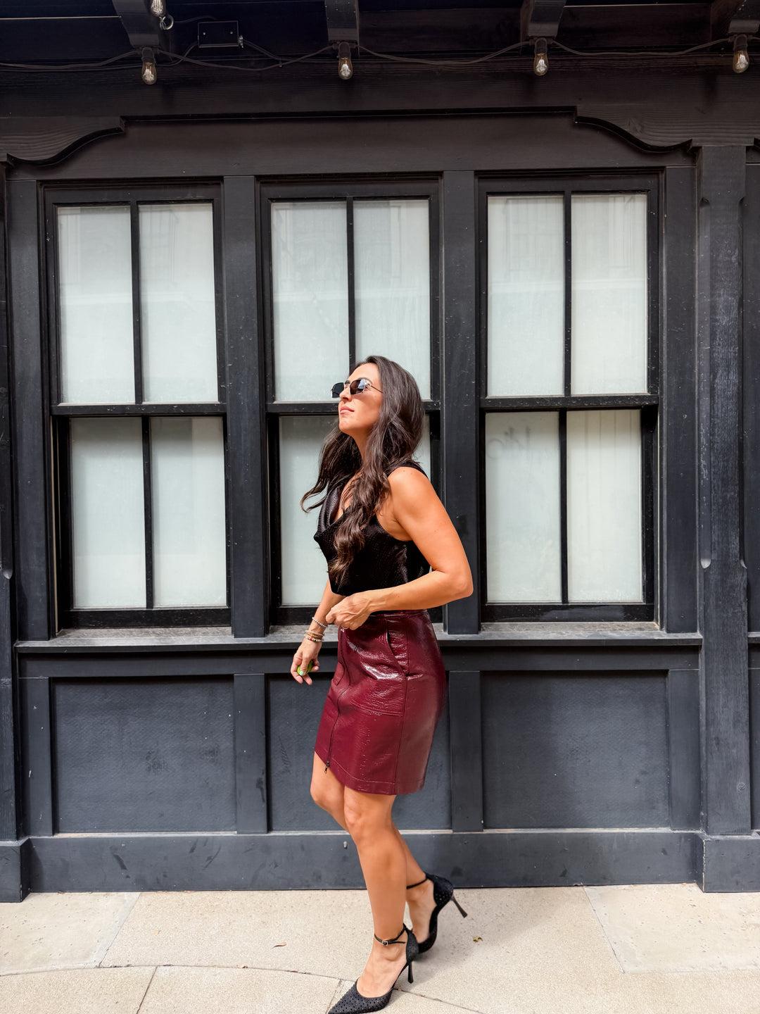 The Parker Faux Butter Leather Pocket Skirt - Burgundy