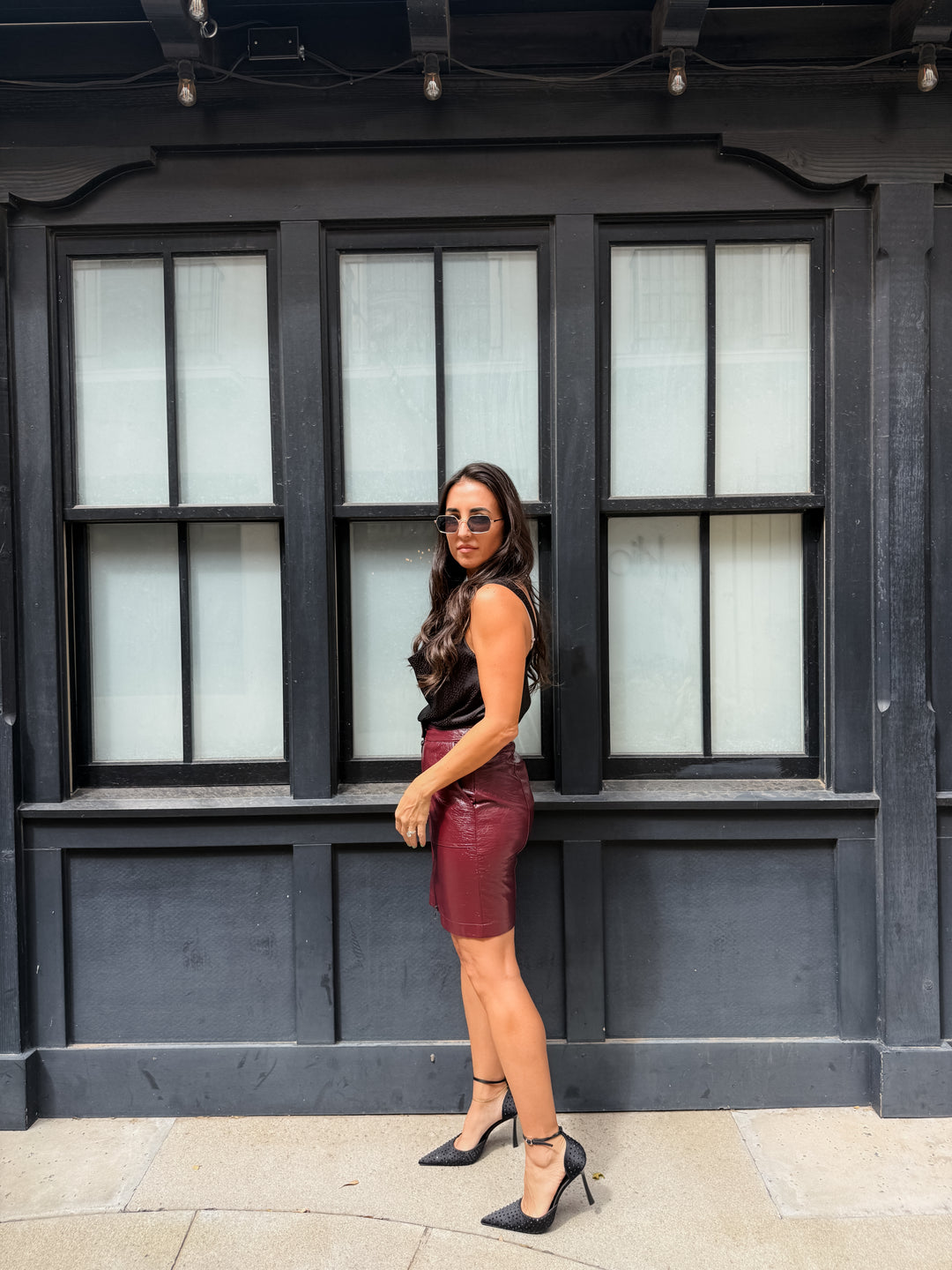 The Parker Faux Butter Leather Pocket Skirt - Burgundy