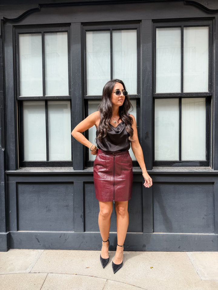 The Parker Faux Butter Leather Pocket Skirt - Burgundy