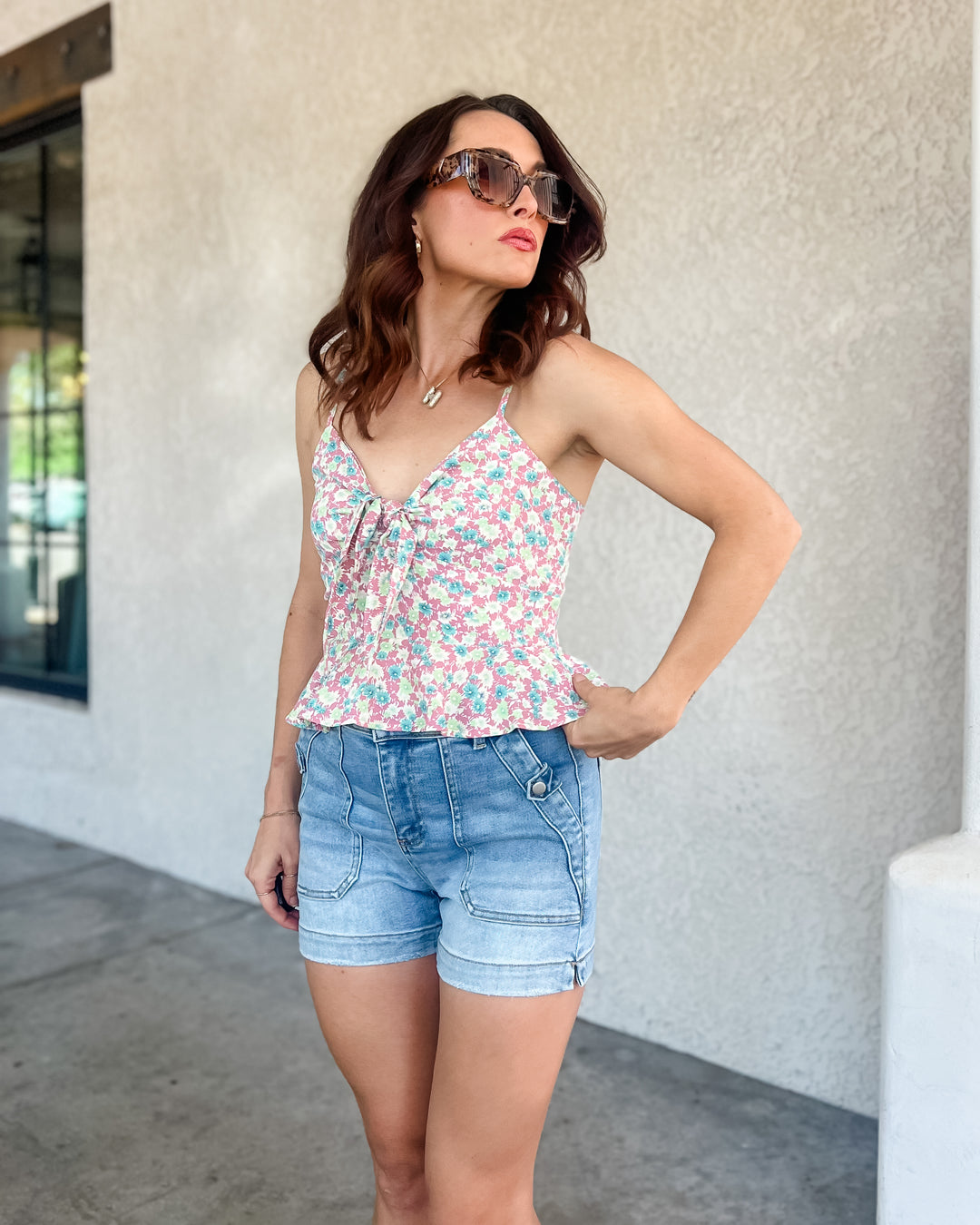 The Katie Floral Tie Front Tank Top