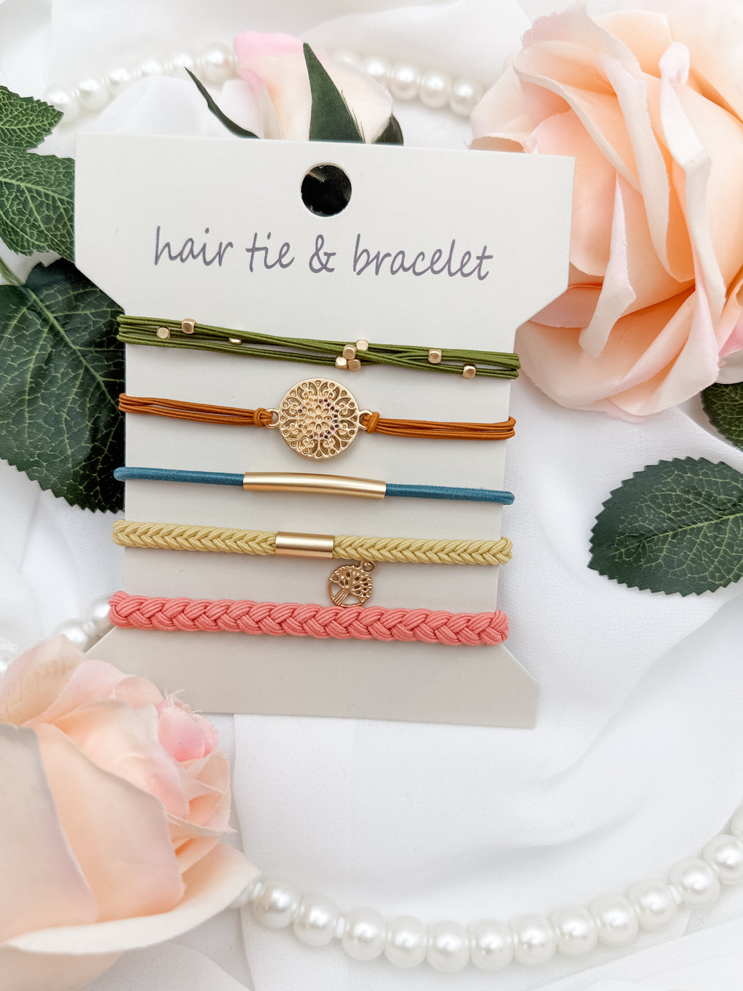 The Boho Charm Hair Tie & Bracelet Set