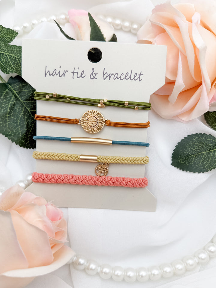 The Boho Charm Hair Tie & Bracelet Set