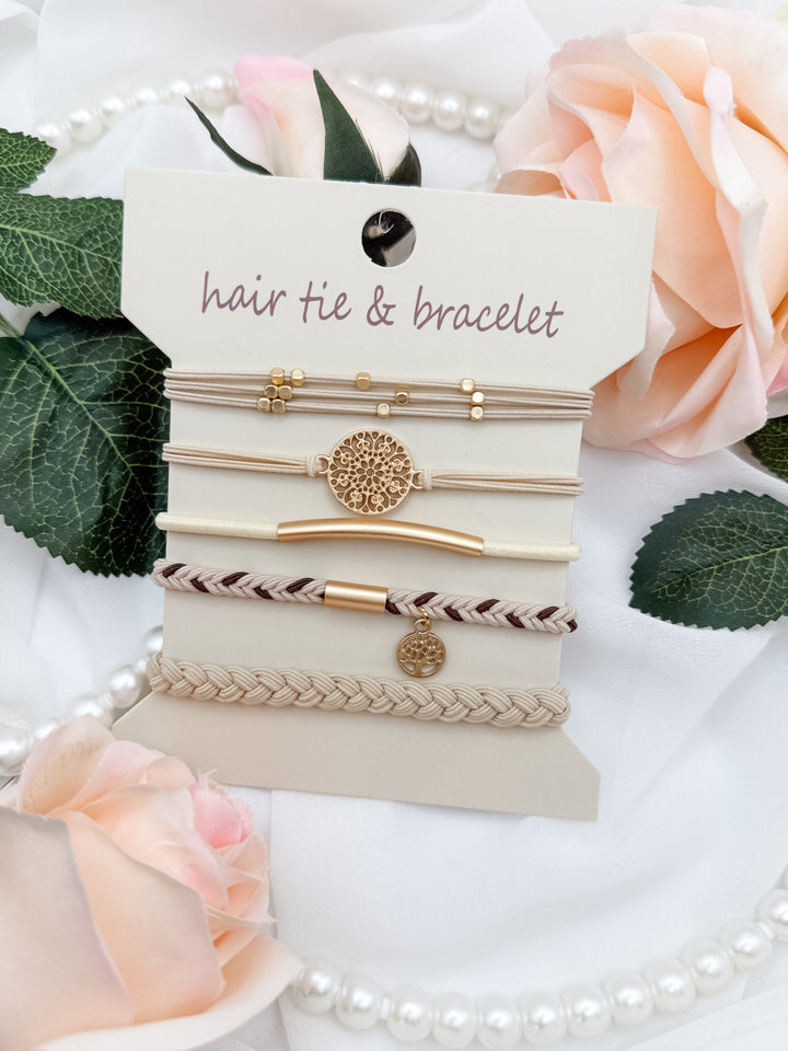 The Boho Charm Hair Tie & Bracelet Set