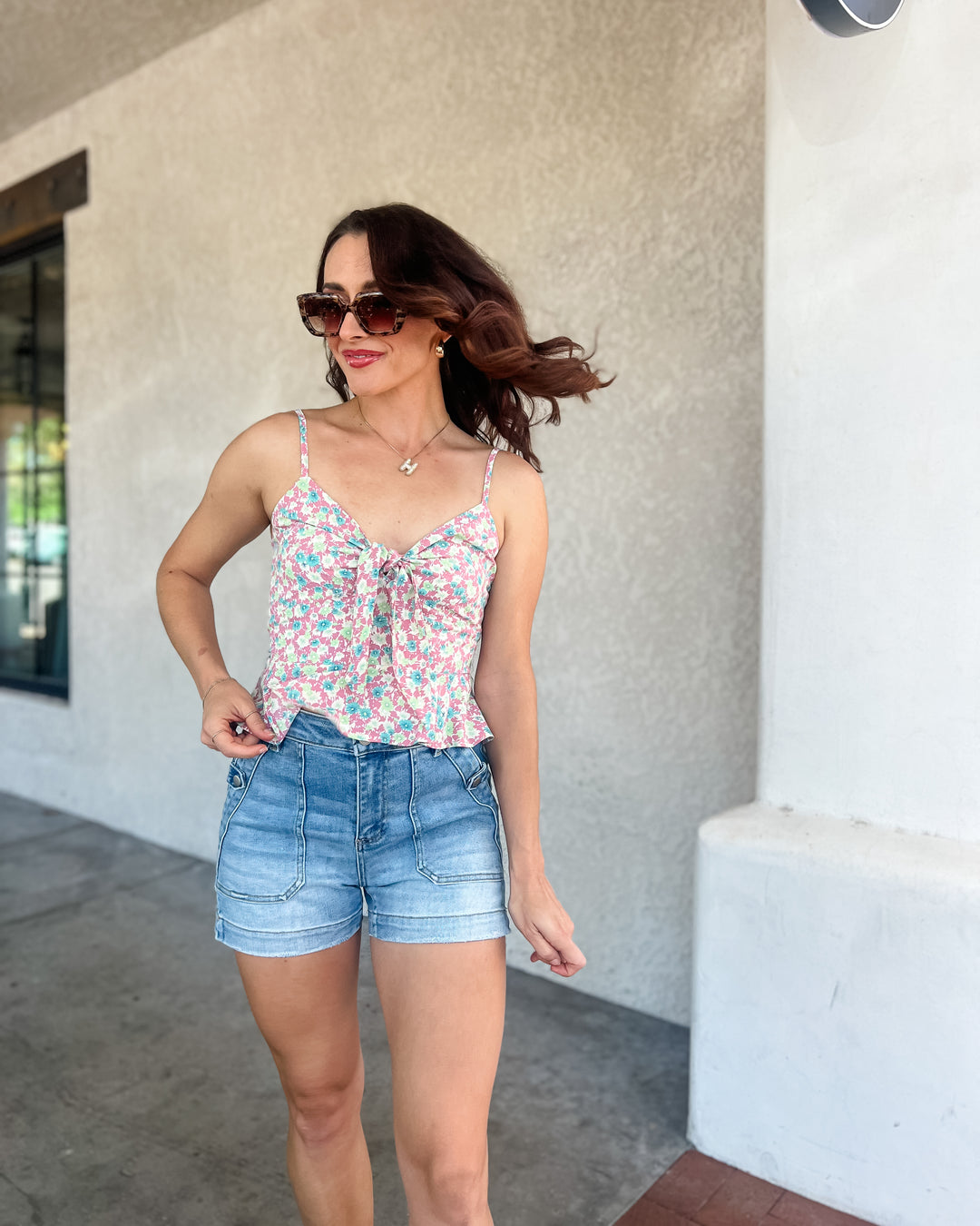 The Katie Floral Tie Front Tank Top