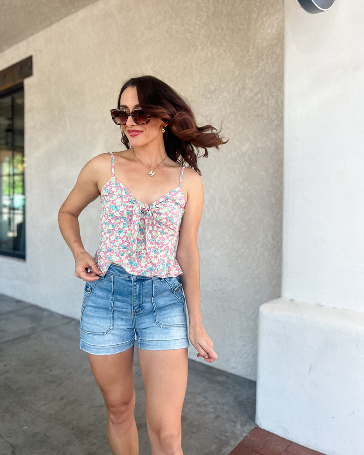 The Katie Floral Tie Front Tank Top