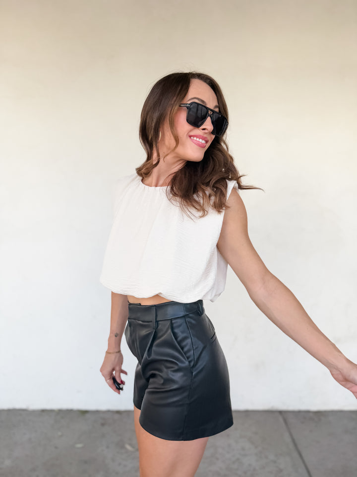 The Elodie Cropped Balloon Top - Natural