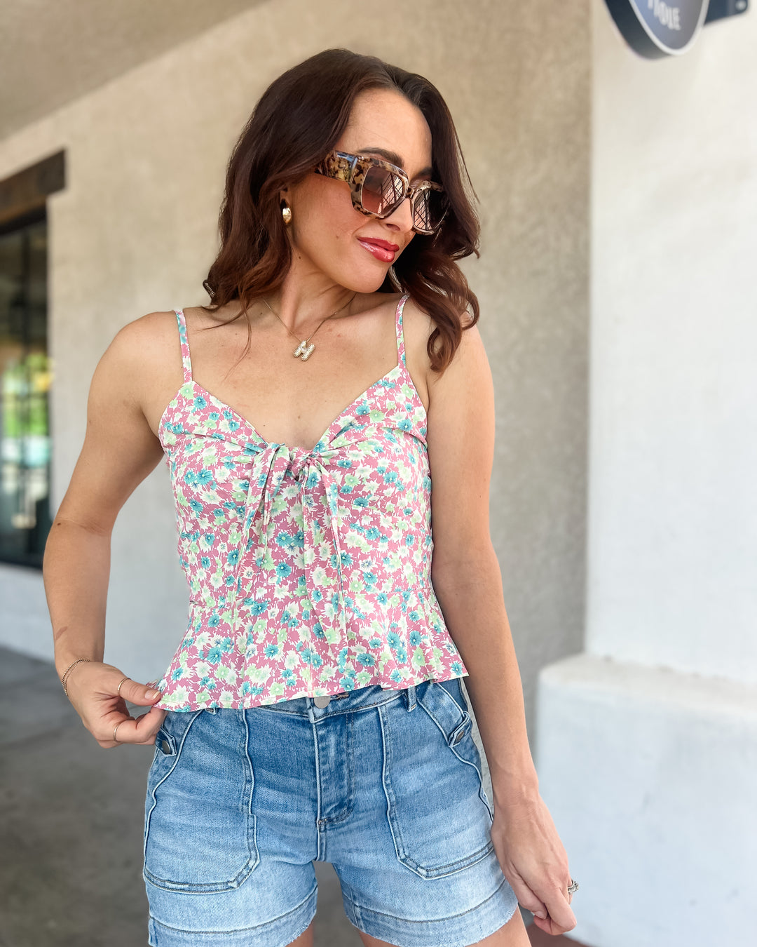 The Katie Floral Tie Front Tank Top