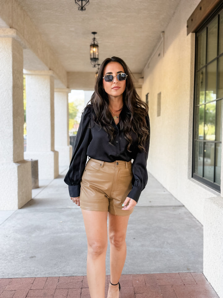 The Emery Vegan Leather Shorts