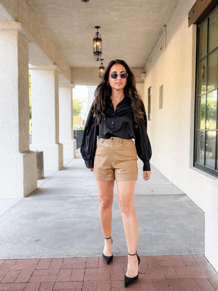 The Emery Vegan Leather Shorts