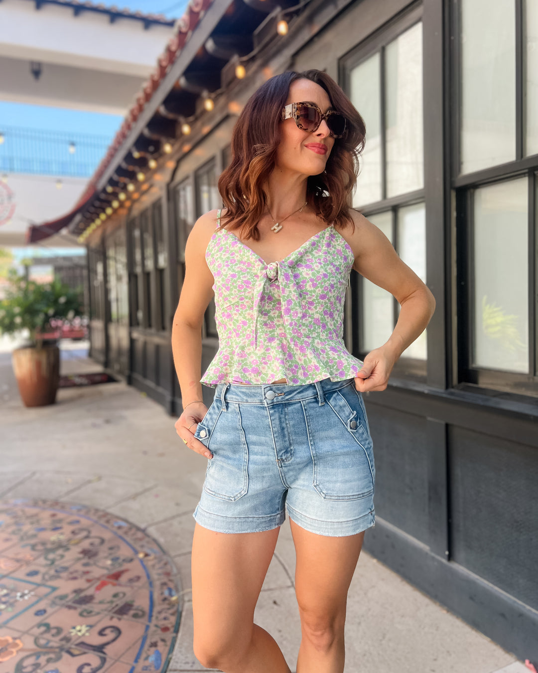The Katie Floral Tie Front Tank Top