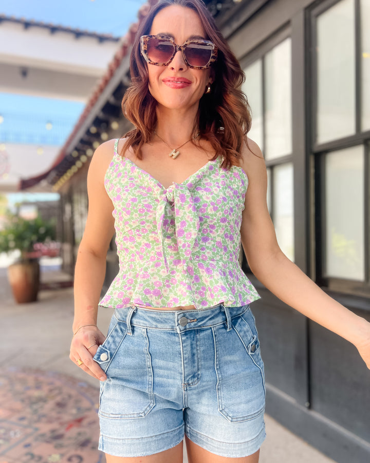 The Katie Floral Tie Front Tank Top