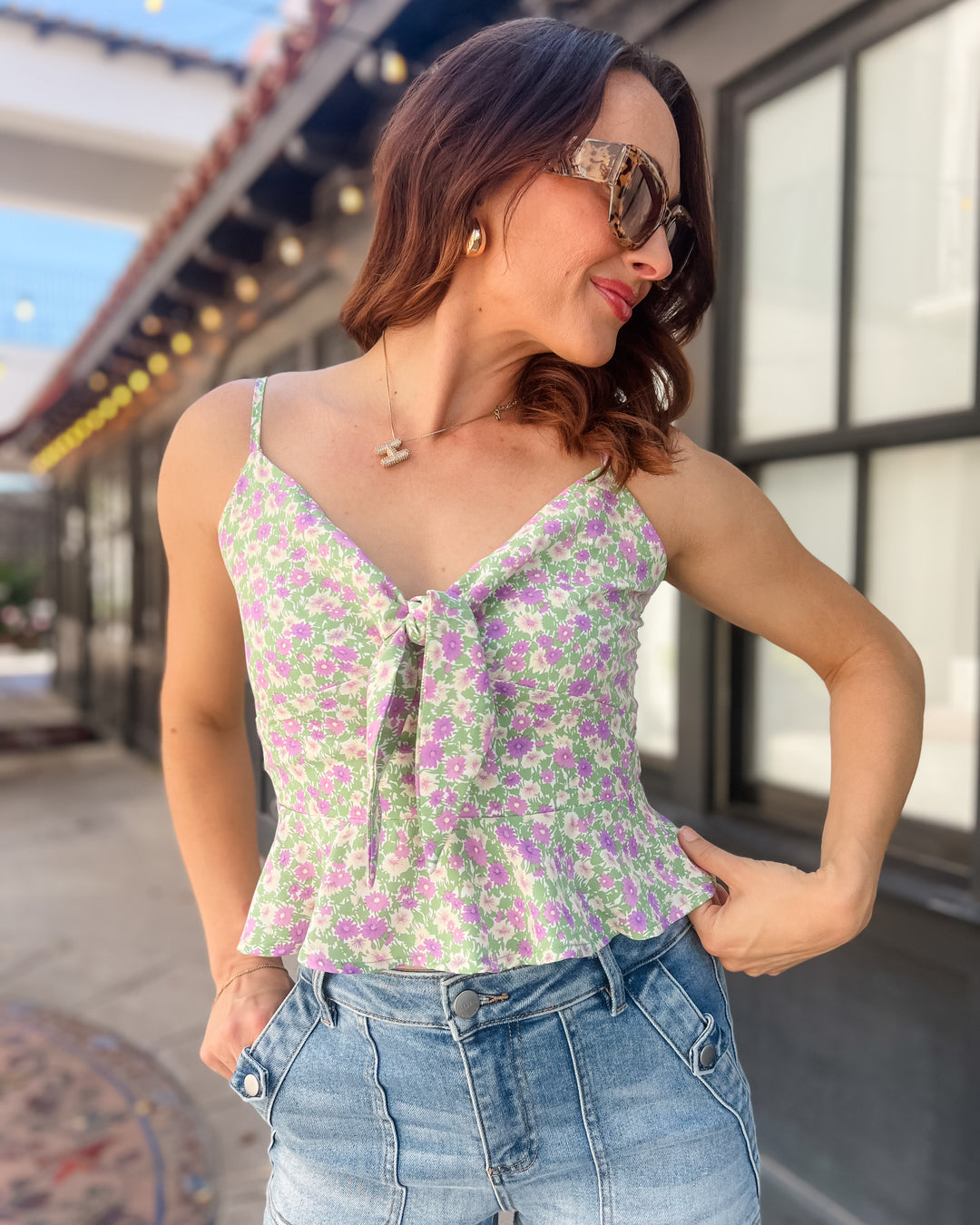 The Katie Floral Tie Front Tank Top