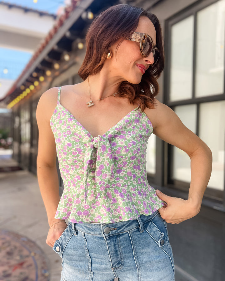 The Katie Floral Tie Front Tank Top