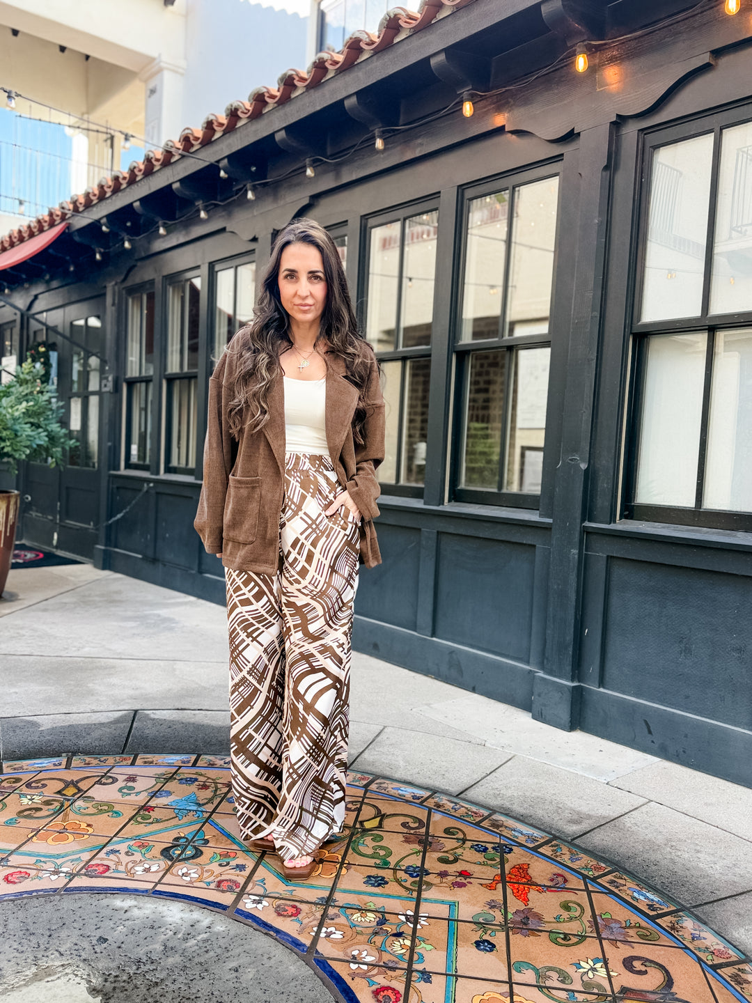 The Jennie Abstract Satin Wide Leg Pants