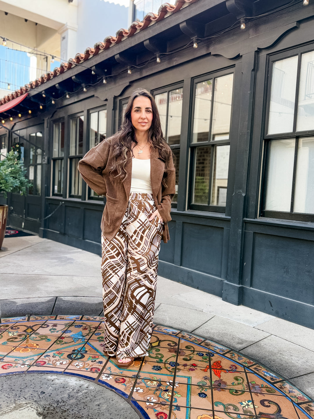 The Jennie Abstract Satin Wide Leg Pants