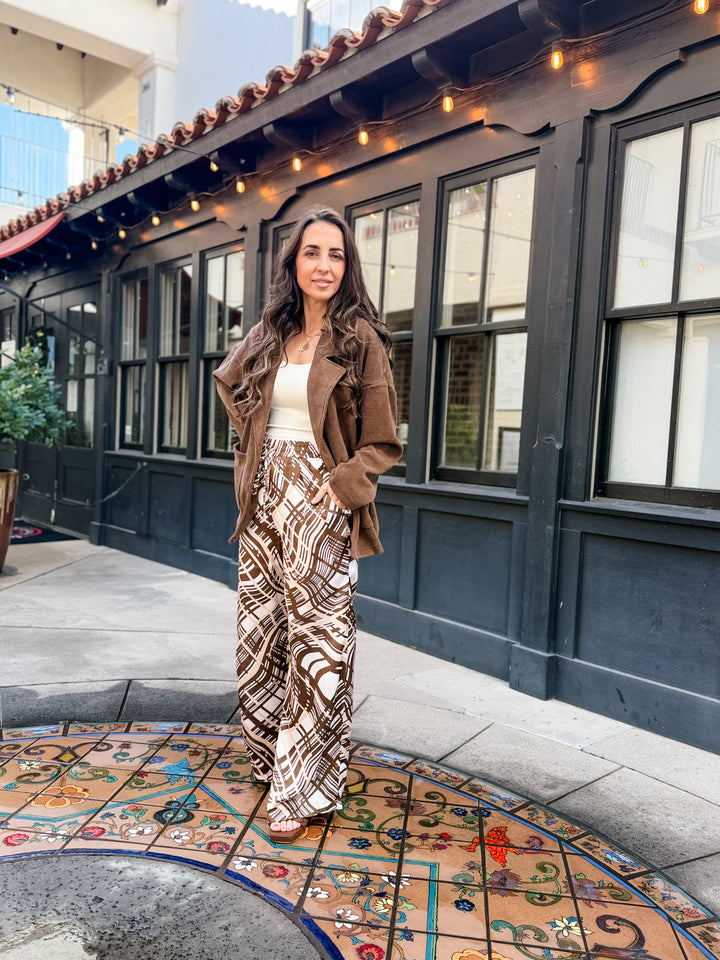 The Jennie Abstract Satin Wide Leg Pants