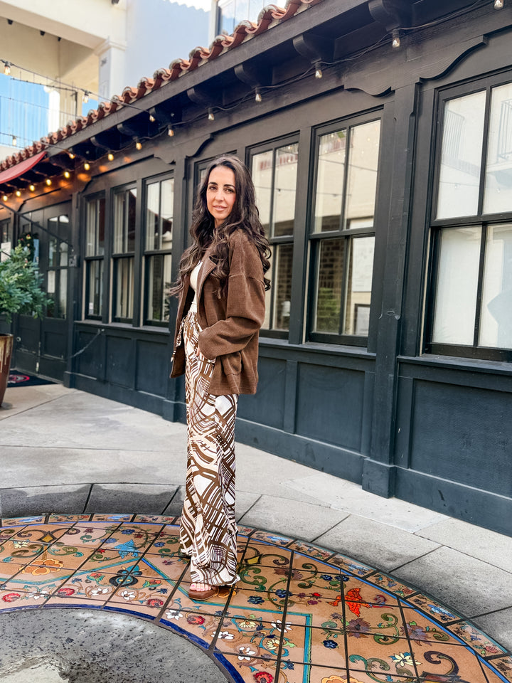 The Jennie Abstract Satin Wide Leg Pants