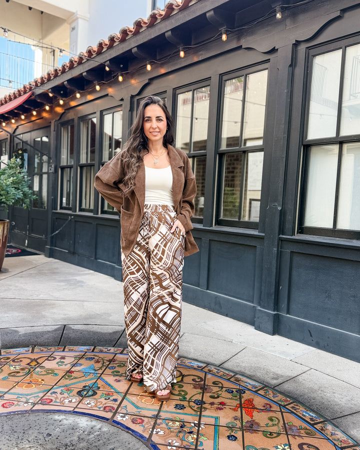 The Jennie Abstract Satin Wide Leg Pants