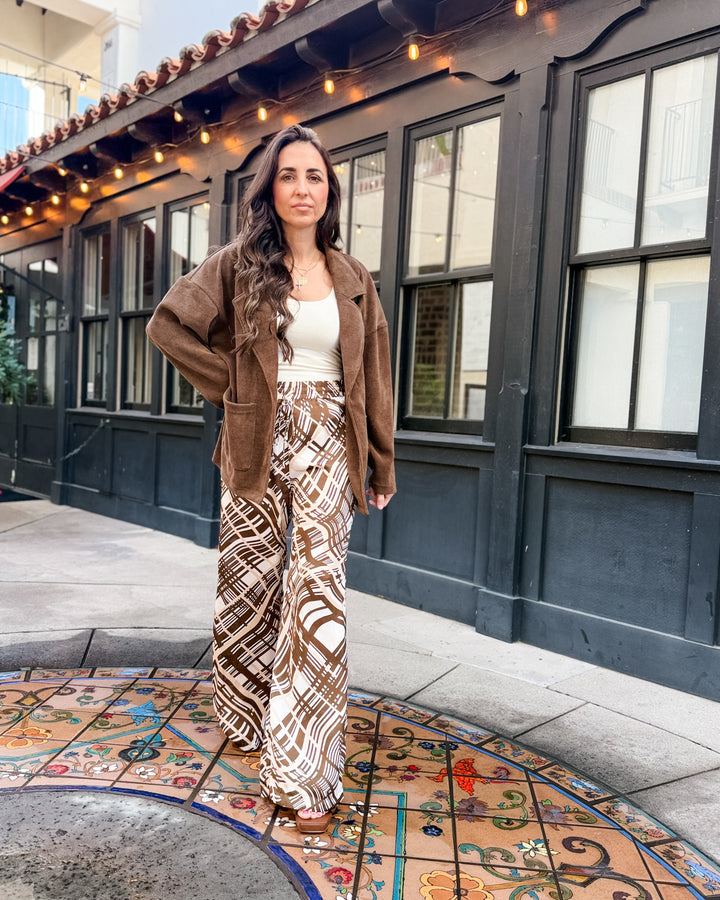 The Jennie Abstract Satin Wide Leg Pants