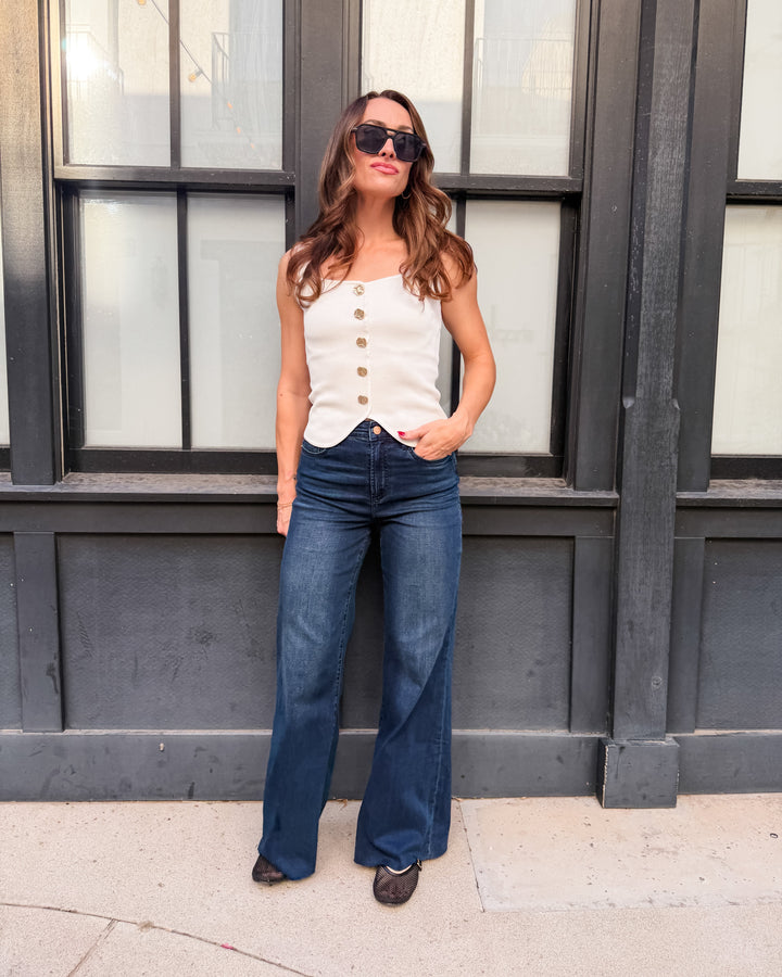 The Button Front Ribbed Vest with Button Detail
