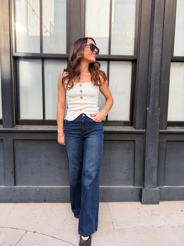 The Button Front Ribbed Vest with Button Detail