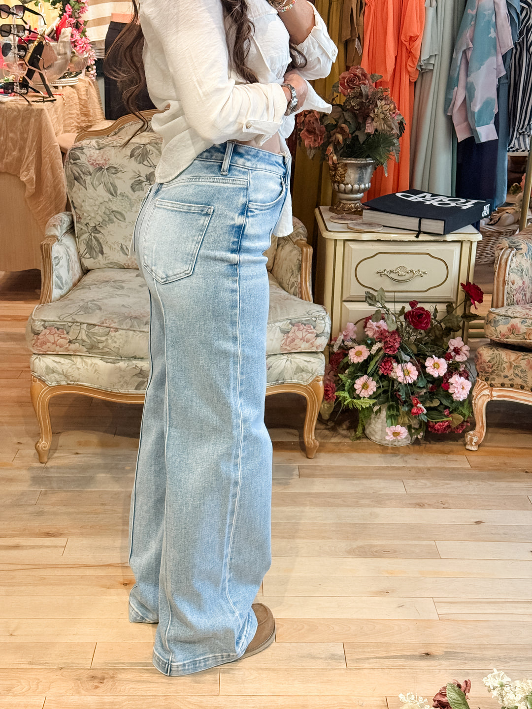 The Elissa High Waist Wide Leg Detailed Jeans by Risen
