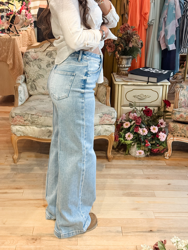 The Elissa High Waist Wide Leg Detailed Jeans by Risen