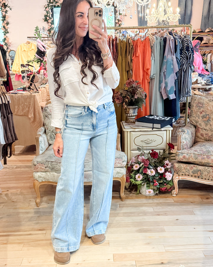 The Elissa High Waist Wide Leg Detailed Jeans by Risen
