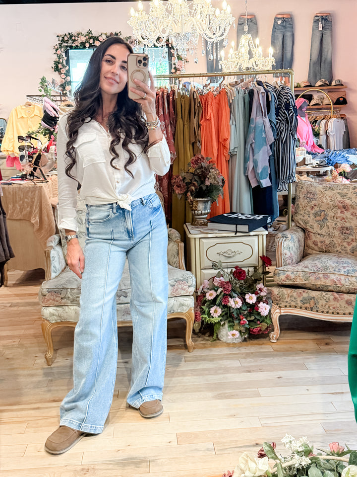 The Elissa High Waist Wide Leg Detailed Jeans by Risen