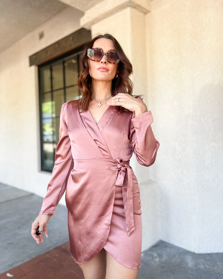 Rose Satin Wrap Dress