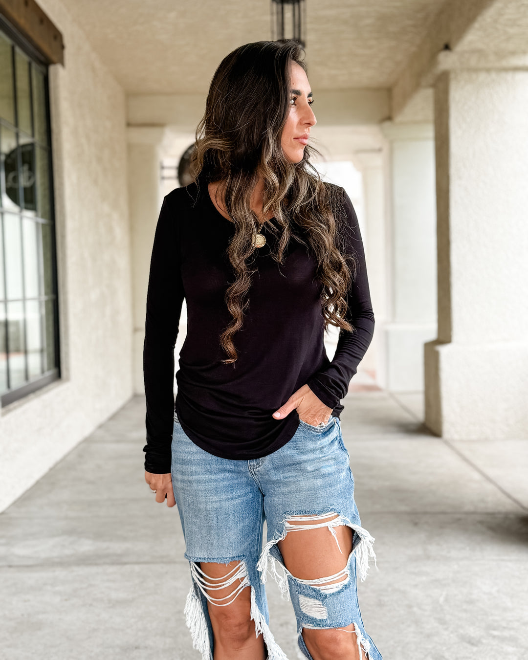The Natalie Long Sleeve Top - Black