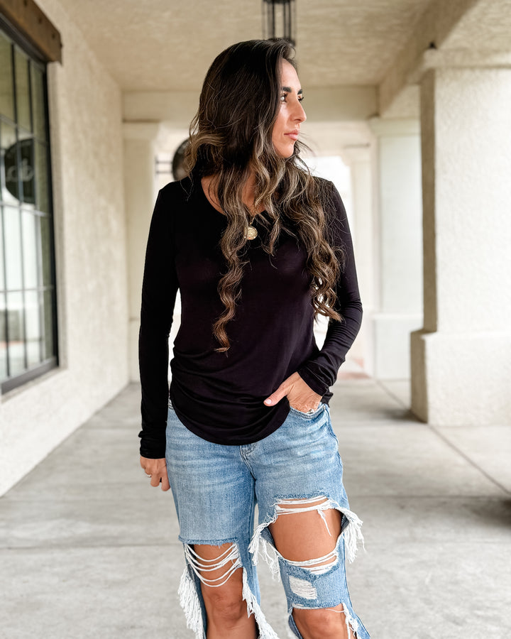 The Natalie Long Sleeve Top - Black