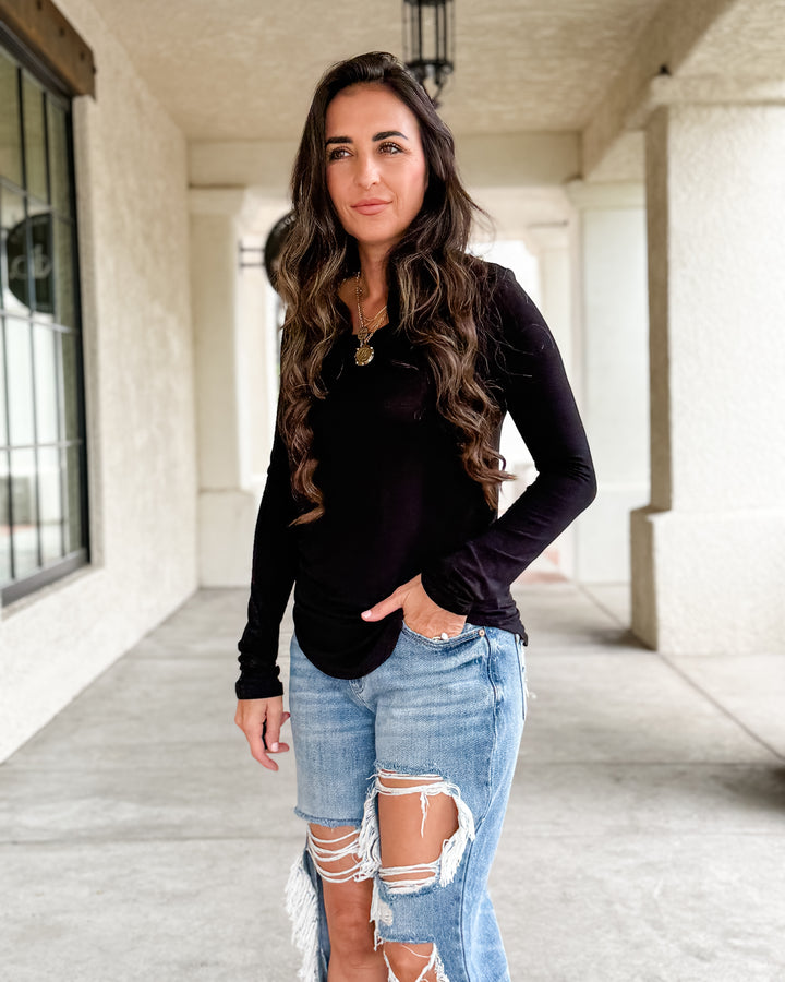 The Natalie Long Sleeve Top - Black