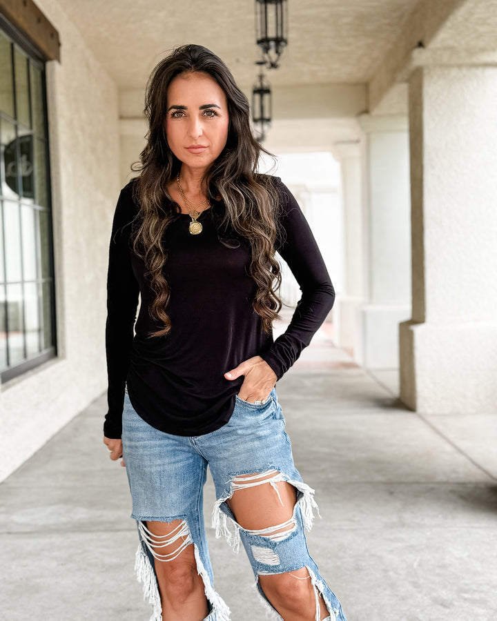 The Natalie Long Sleeve Top - Black