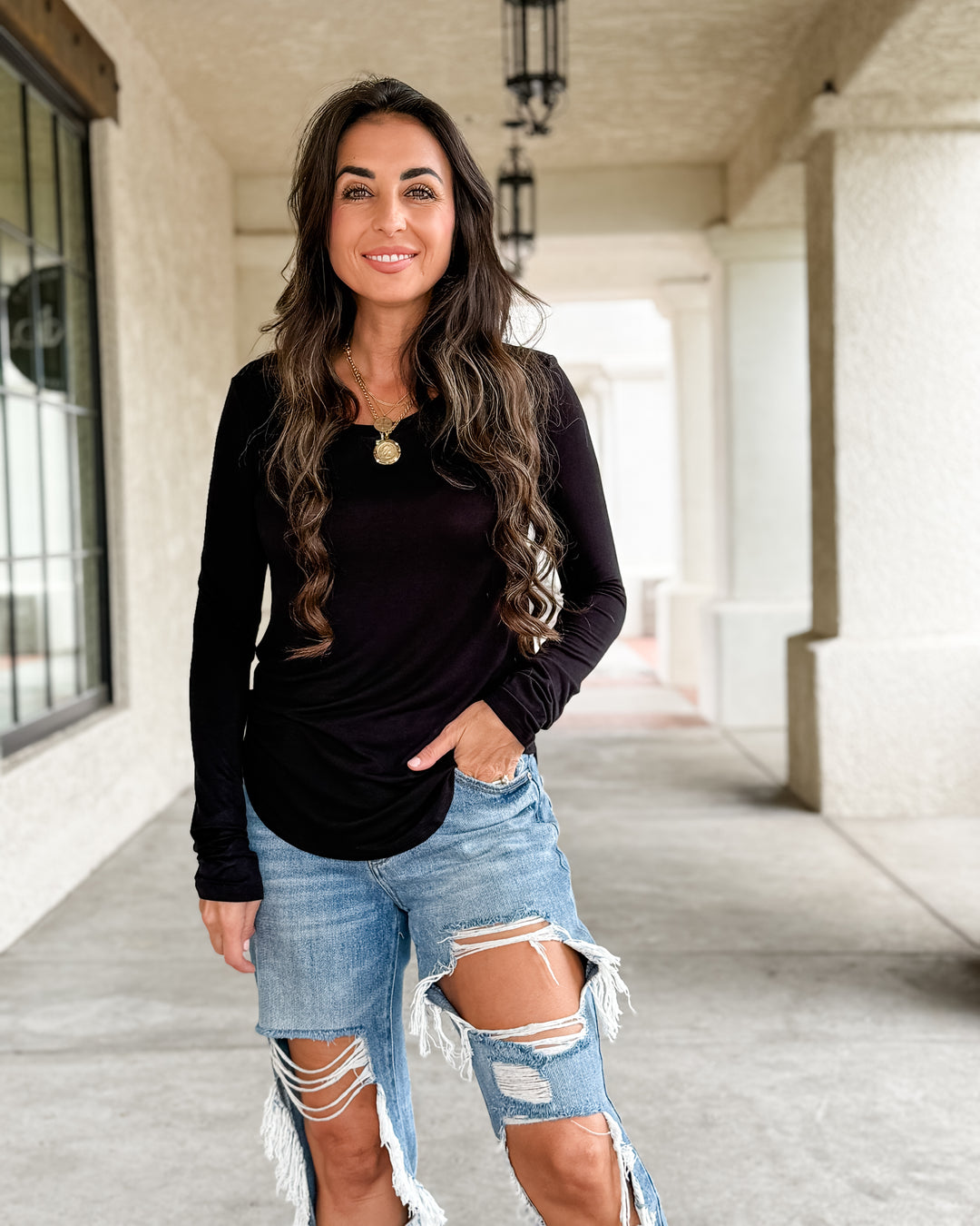 The Natalie Long Sleeve Top - Black