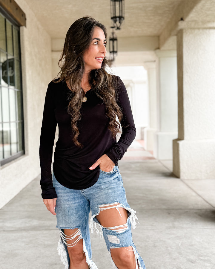 The Natalie Long Sleeve Top - Black