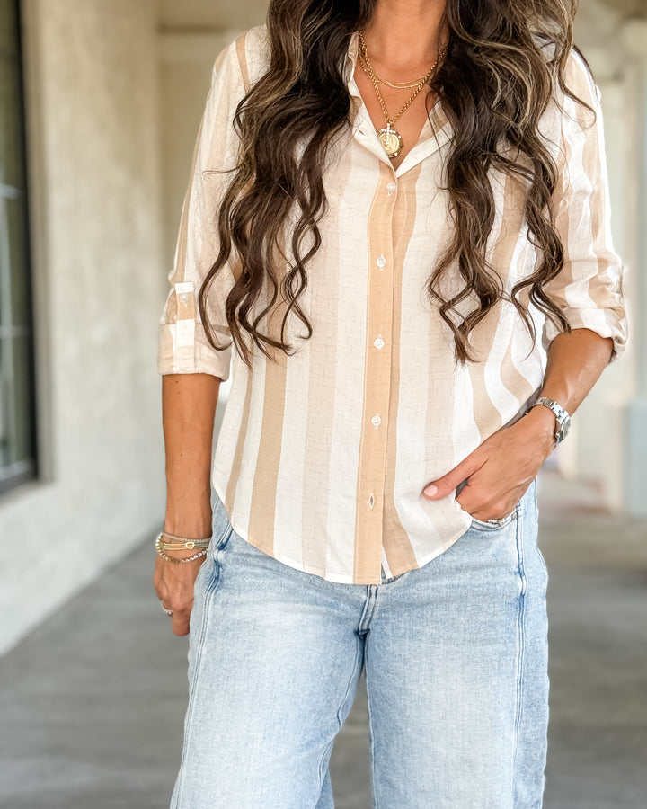 The Jamie Striped Top - Taupe