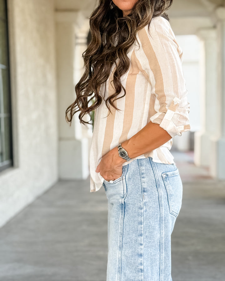 The Jamie Striped Top - Taupe