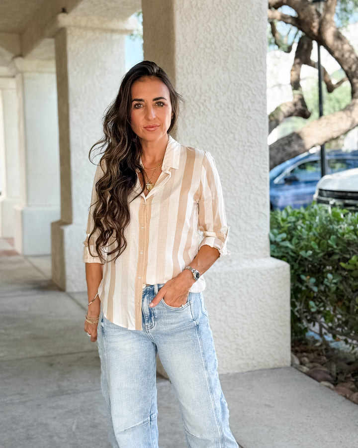 The Jamie Striped Top - Taupe
