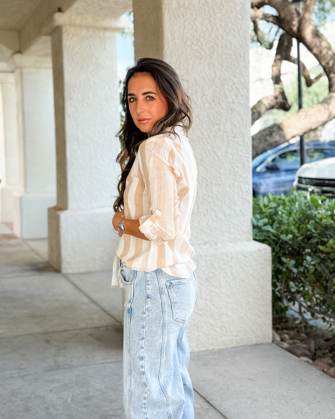 The Jamie Striped Top - Taupe