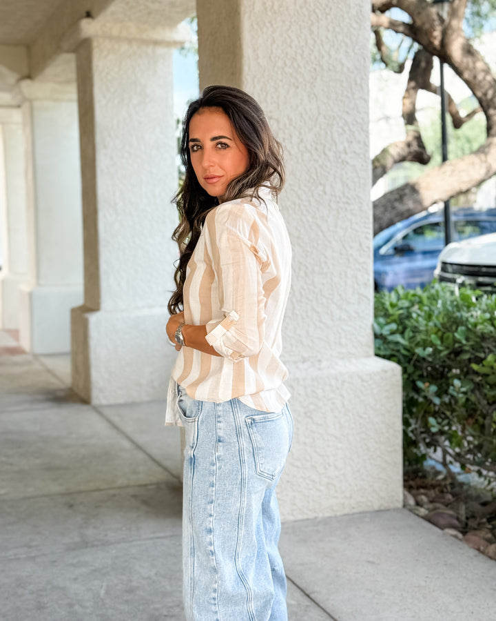 The Jamie Striped Top - Taupe