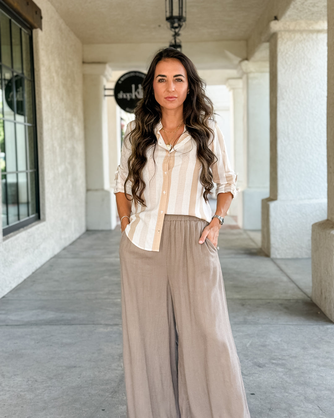 The Jamie Striped Top - Taupe