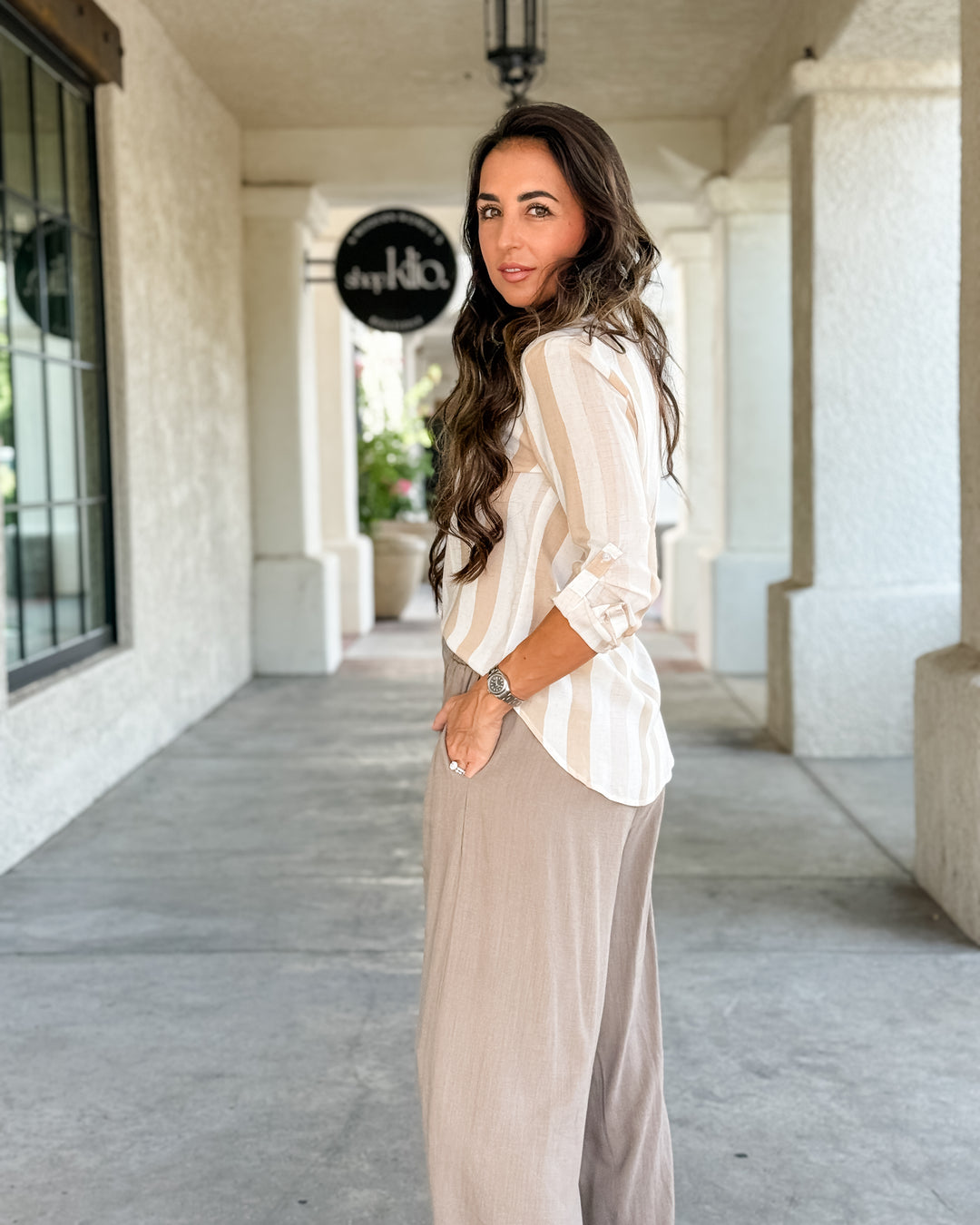 The Jamie Striped Top - Taupe